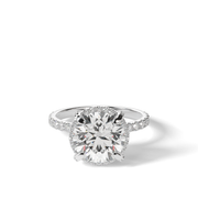 White Gold Round Shape Diamond Pave Halo Engagement Ring With U Cut Setting